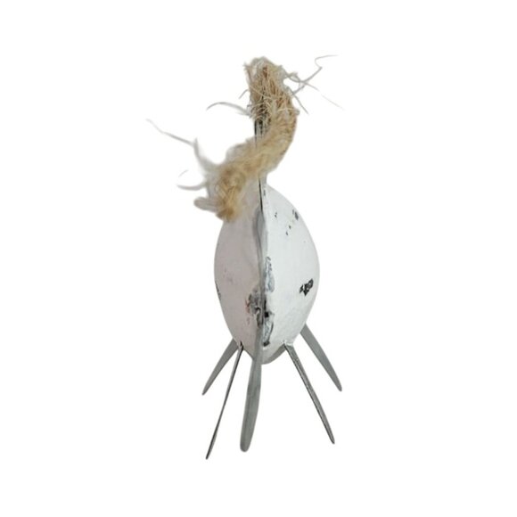 Christmas Ornament Fish White Wood Silver Metal Fins Lightweight Decor Distress - Picture 5 of 7
